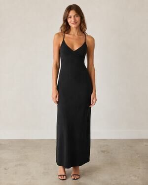 GAP Black Midi Stretch Jersey, Spaghetti Straps, Minimalist Little Black Dress,